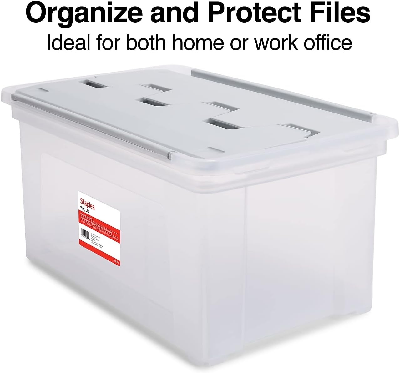 image:imageSTAPLES File Folder Tote Portable Filing Box for Letter SIze Hanging Folders Security Latch amp BuiltIn Lid Organizer BlackClearClear