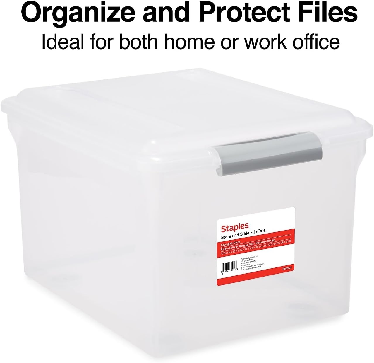 image:imageSTAPLES File Folder Tote Portable Filing Box for Letter SIze Hanging Folders Security Latch amp BuiltIn Lid Organizer BlackClearClear