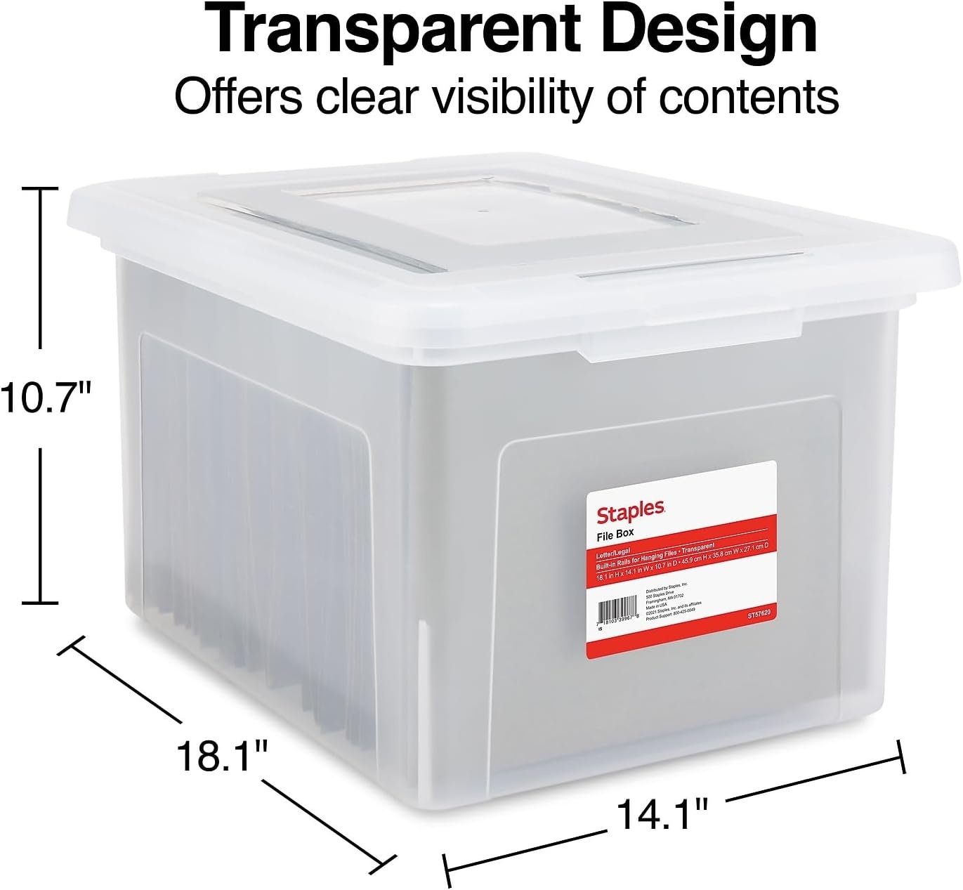image:imageSTAPLES File Folder Tote Portable Filing Box for Letter SIze Hanging Folders Security Latch amp BuiltIn Lid Organizer BlackClearClear