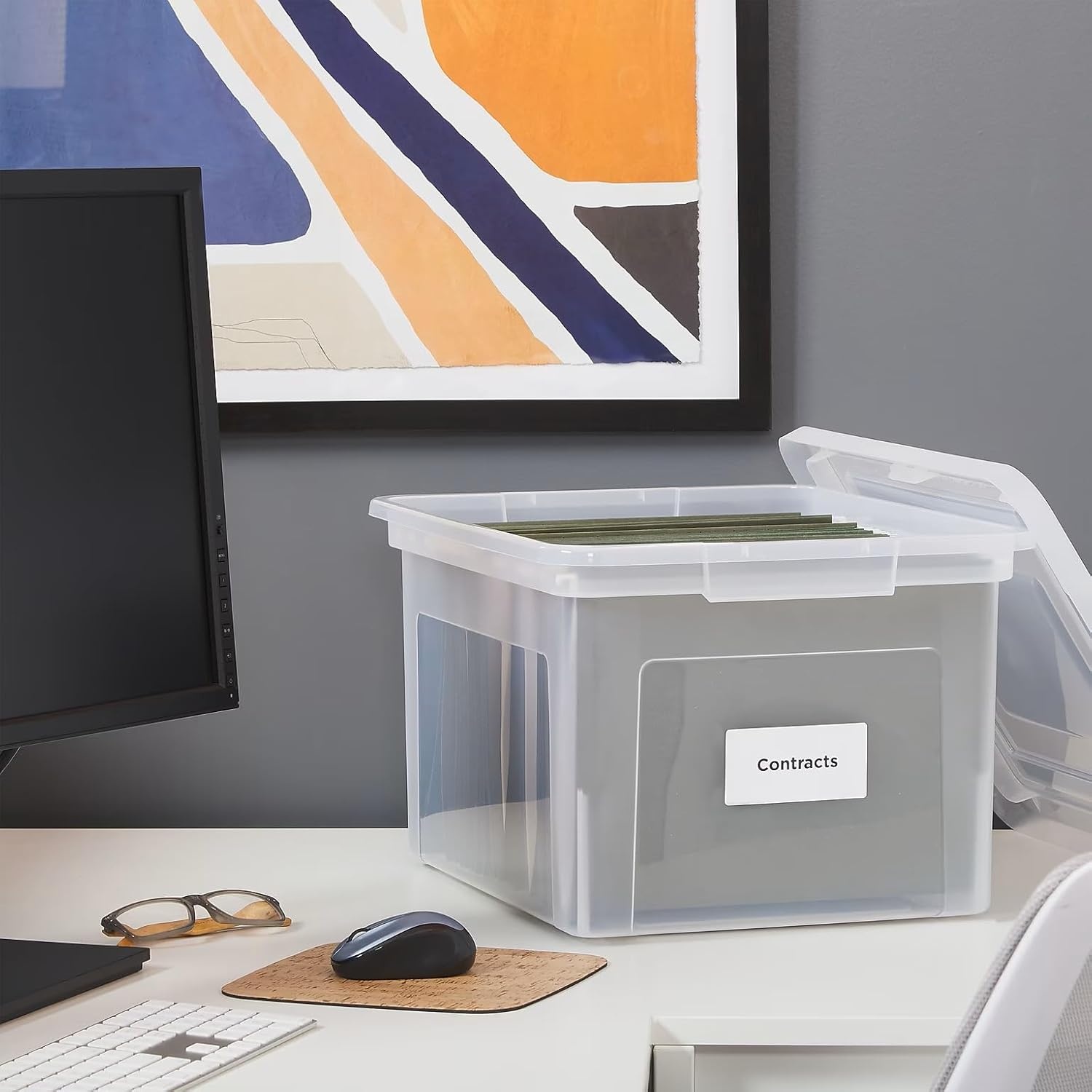image:imageSTAPLES File Folder Tote Portable Filing Box for Letter SIze Hanging Folders Security Latch amp BuiltIn Lid Organizer BlackClearClear