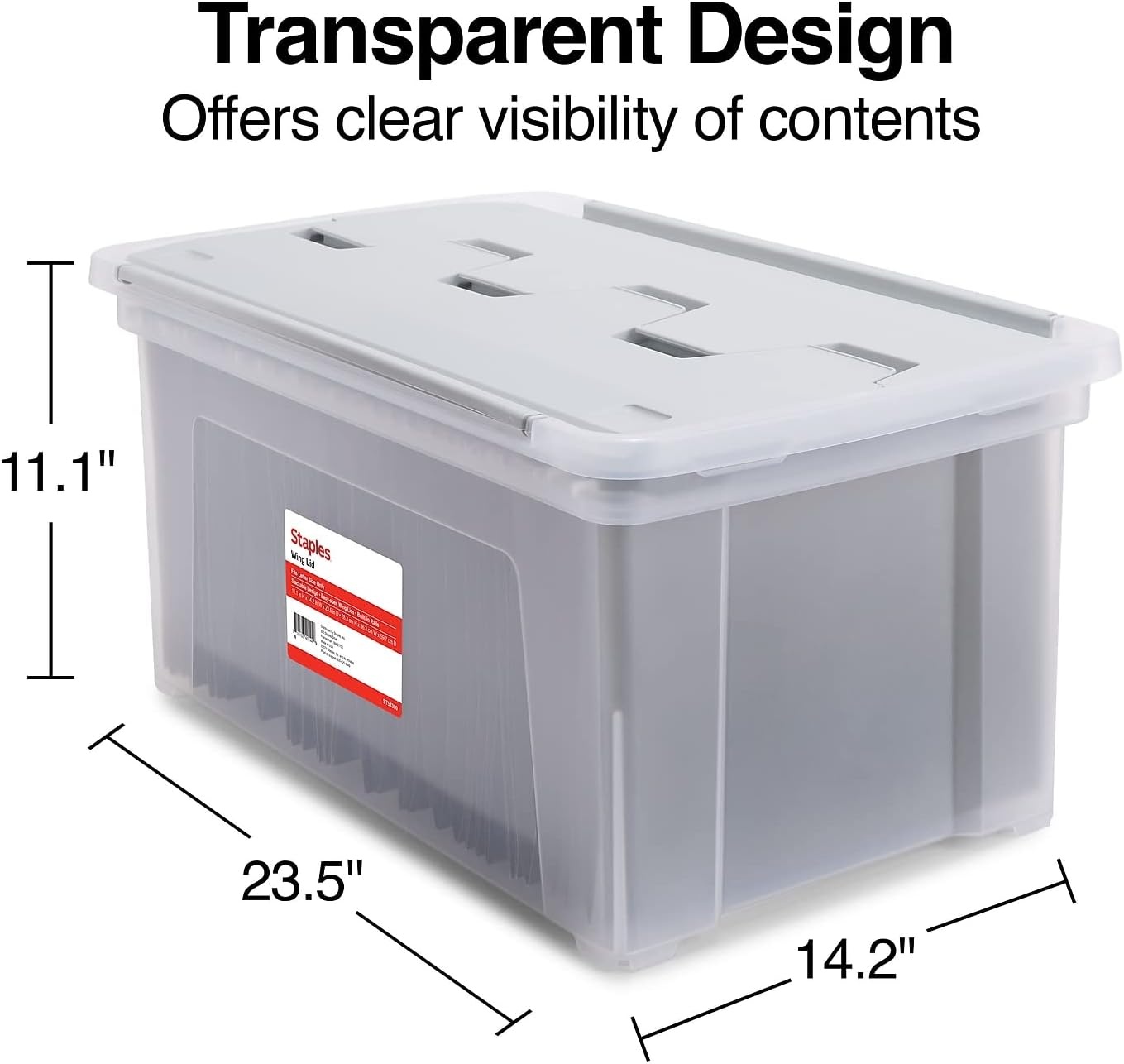 image:imageSTAPLES File Folder Tote Portable Filing Box for Letter SIze Hanging Folders Security Latch amp BuiltIn Lid Organizer BlackClearClear