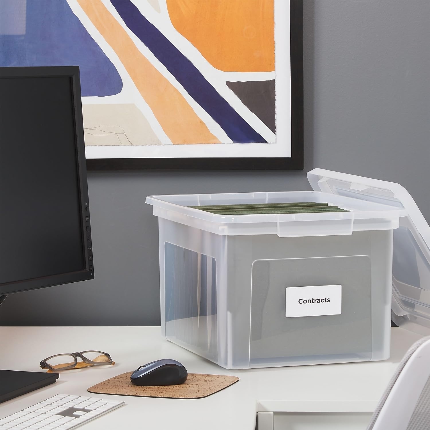 image:imageSTAPLES File Folder Tote Portable Filing Box for Letter SIze Hanging Folders Security Latch amp BuiltIn Lid Organizer BlackClearClear