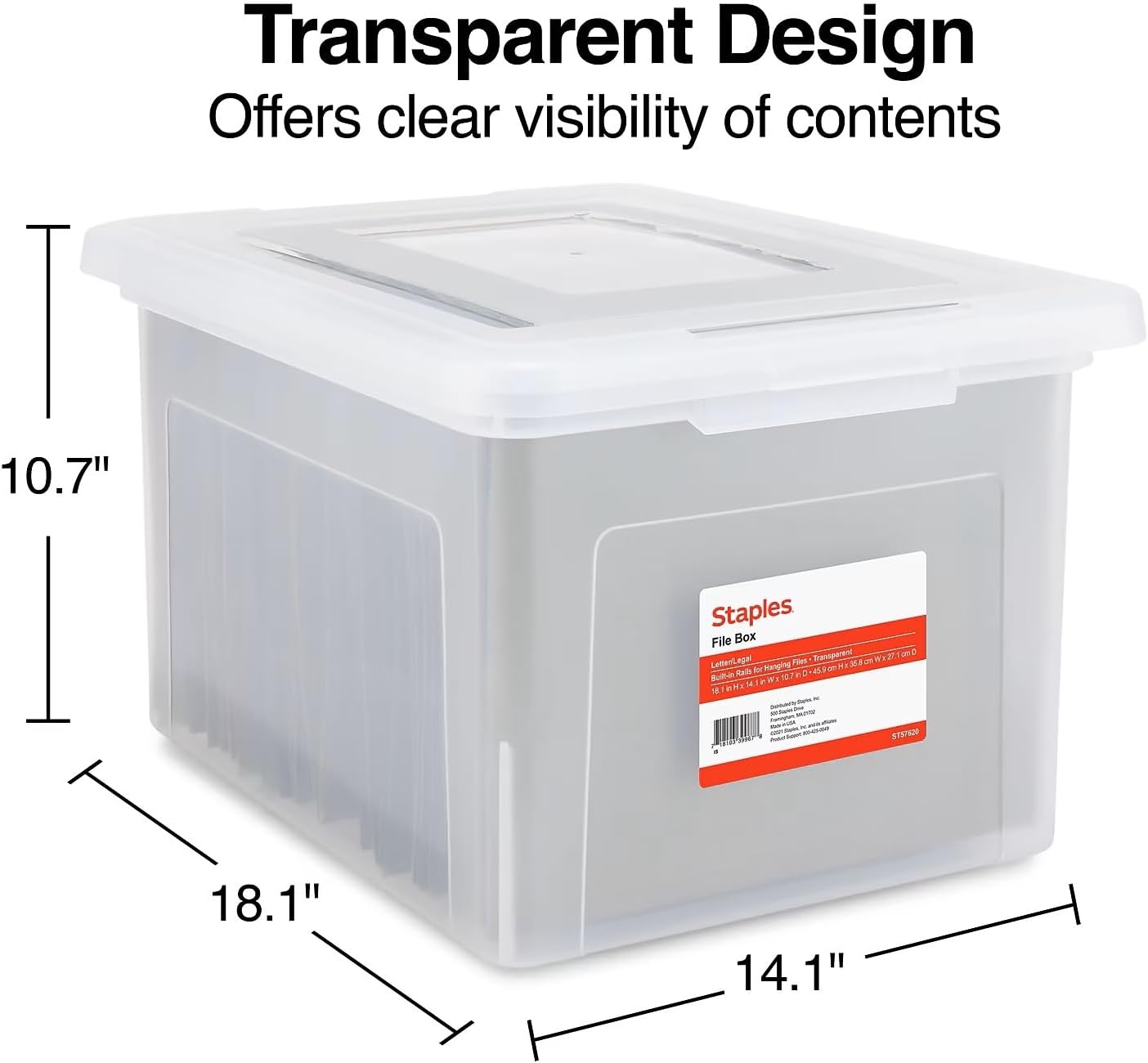 image:imageSTAPLES File Folder Tote Portable Filing Box for Letter SIze Hanging Folders Security Latch amp BuiltIn Lid Organizer BlackClearClear