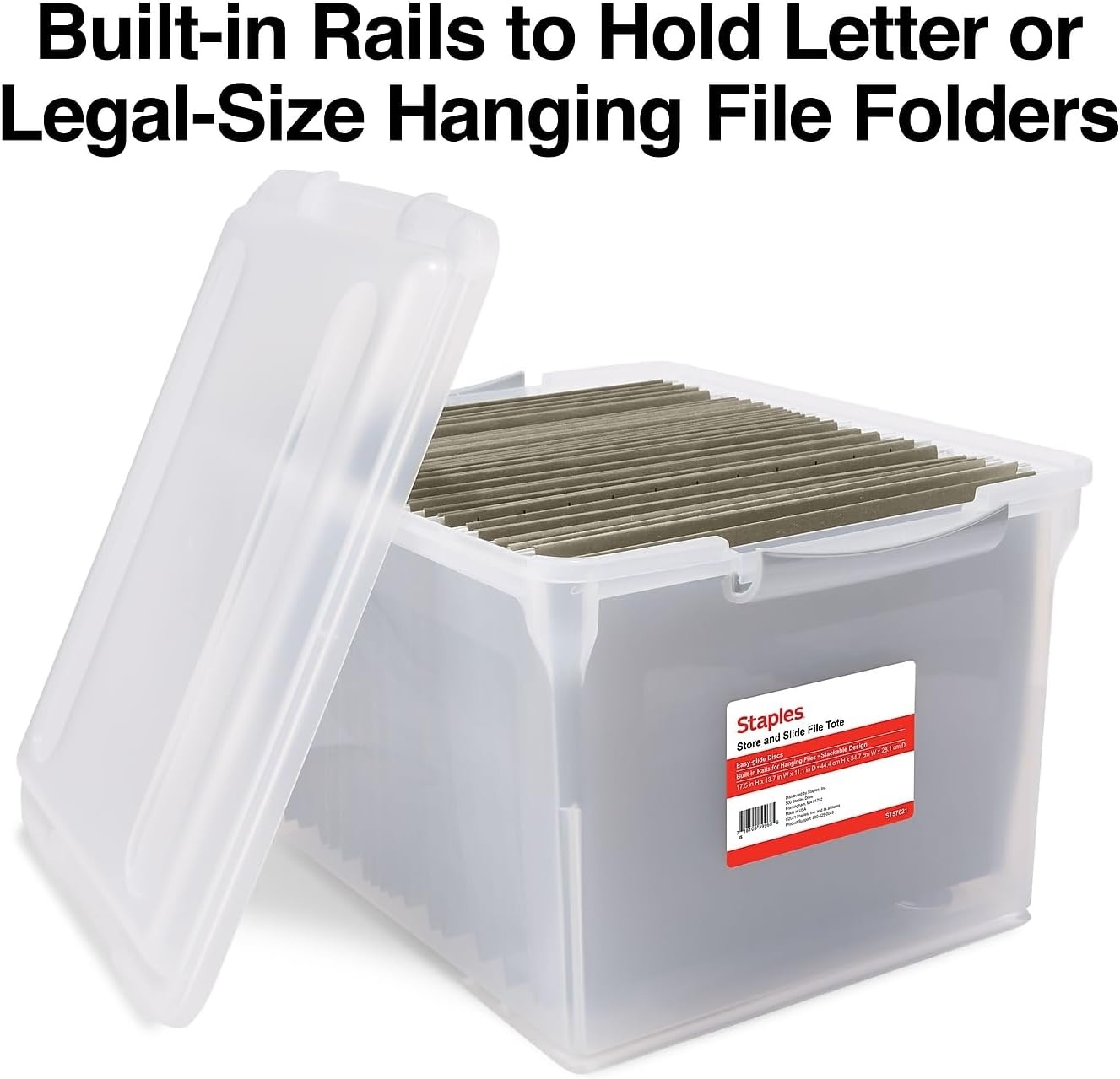 image:imageSTAPLES File Folder Tote Portable Filing Box for Letter SIze Hanging Folders Security Latch amp BuiltIn Lid Organizer BlackClearClear