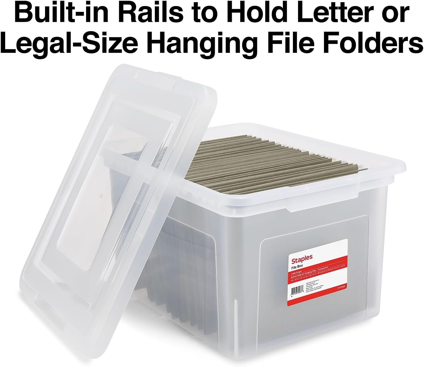 image:imageSTAPLES File Folder Tote Portable Filing Box for Letter SIze Hanging Folders Security Latch amp BuiltIn Lid Organizer BlackClearClear