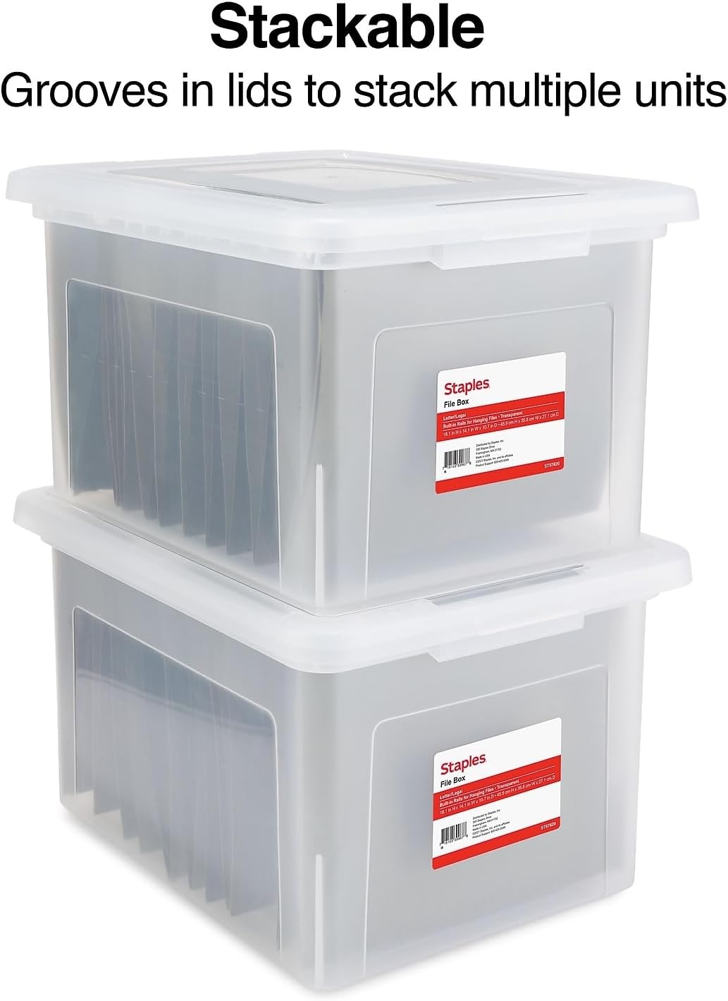 image:imageSTAPLES File Folder Tote Portable Filing Box for Letter SIze Hanging Folders Security Latch amp BuiltIn Lid Organizer BlackClearClear