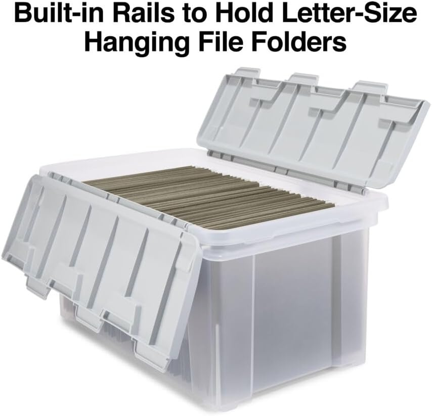 image:imageSTAPLES File Folder Tote Portable Filing Box for Letter SIze Hanging Folders Security Latch amp BuiltIn Lid Organizer BlackClearClear