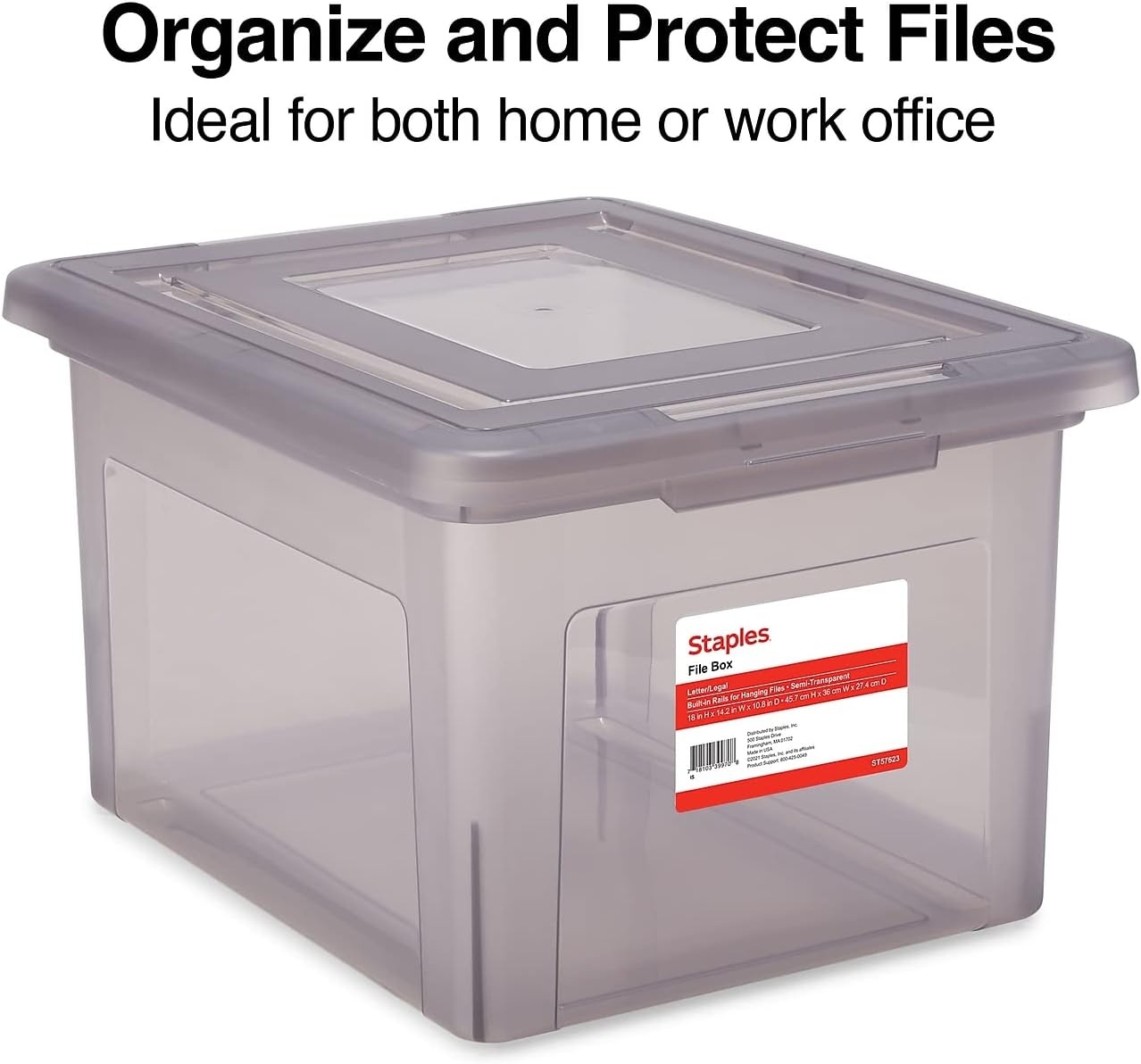 image:imageSTAPLES File Folder Tote Portable Filing Box for Letter SIze Hanging Folders Security Latch amp BuiltIn Lid Organizer BlackClearGray