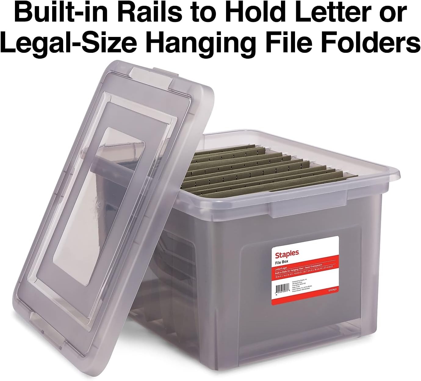 image:imageSTAPLES File Folder Tote Portable Filing Box for Letter SIze Hanging Folders Security Latch amp BuiltIn Lid Organizer BlackClearGray