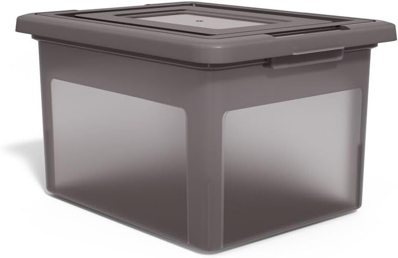 image:imageSTAPLES File Folder Tote Portable Filing Box for Letter SIze Hanging Folders Security Latch amp BuiltIn Lid Organizer BlackClearGray