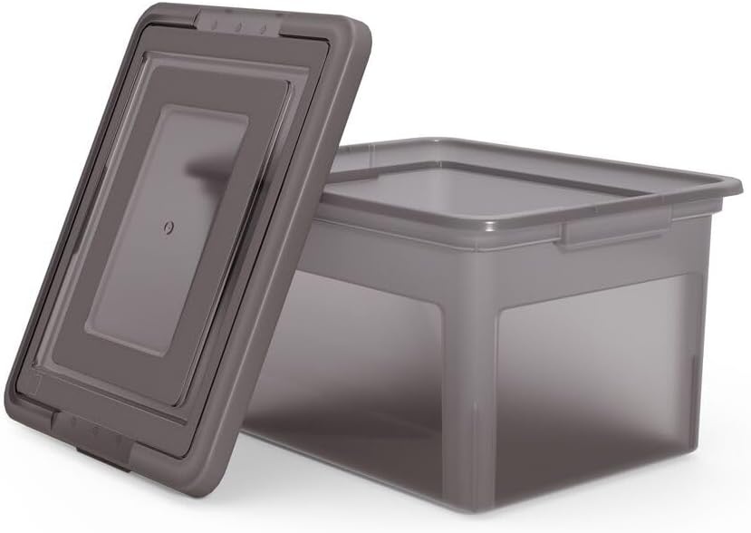 image:imageSTAPLES File Folder Tote Portable Filing Box for Letter SIze Hanging Folders Security Latch amp BuiltIn Lid Organizer BlackClearGray