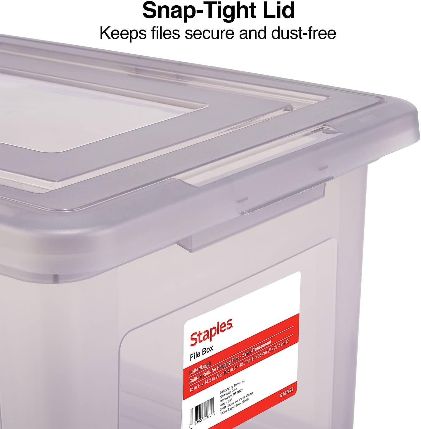 image:imageSTAPLES File Folder Tote Portable Filing Box for Letter SIze Hanging Folders Security Latch amp BuiltIn Lid Organizer BlackClearGray
