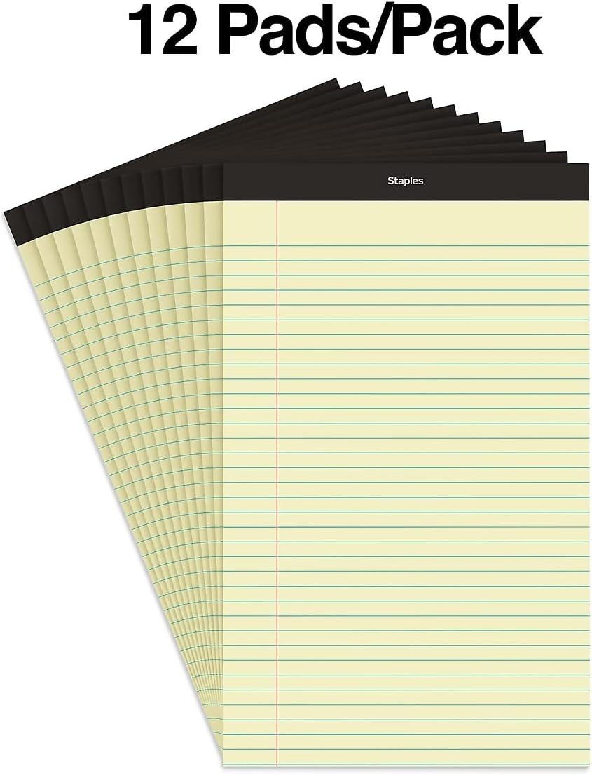 image:imageSTAPLES Legal Pads 85 x 14 Wide Ruled 50 SheetsPad 12PackYellow
