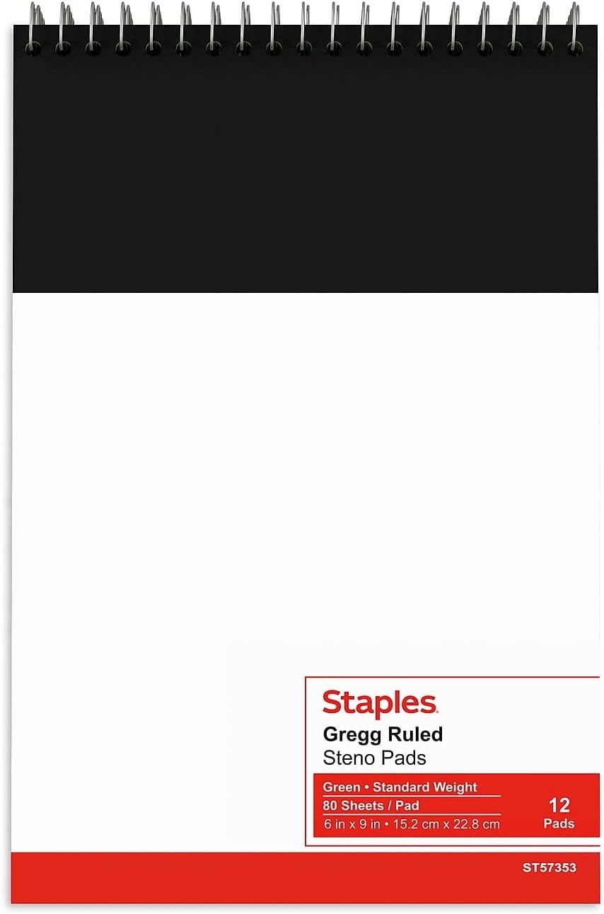 image:imageSTAPLES Steno Notepads 6 x 9 Gregg Ruled Top Wirebound 80 Sheets 12PackGreen Paper