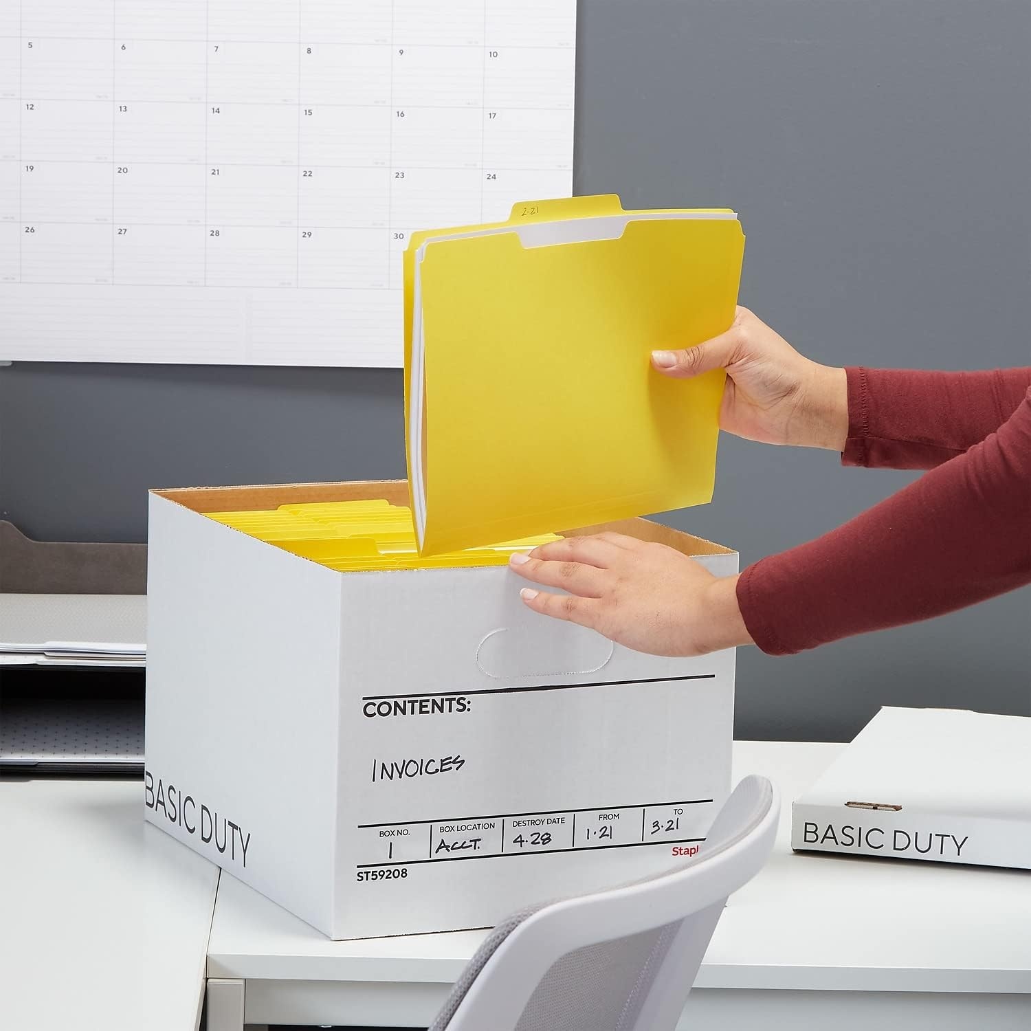 image:imageSTAPLES Storage amp Filing Box HeavyDuty with Handles amp Removable Lid Letter amp Legal Size Documents Stackable 4Pack WhiteGray10 Pack