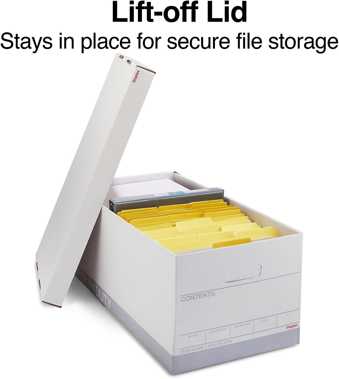 image:imageSTAPLES Storage amp Filing Box HeavyDuty with Handles amp Removable Lid Letter amp Legal Size Documents Stackable 4Pack WhiteGray12 Pack