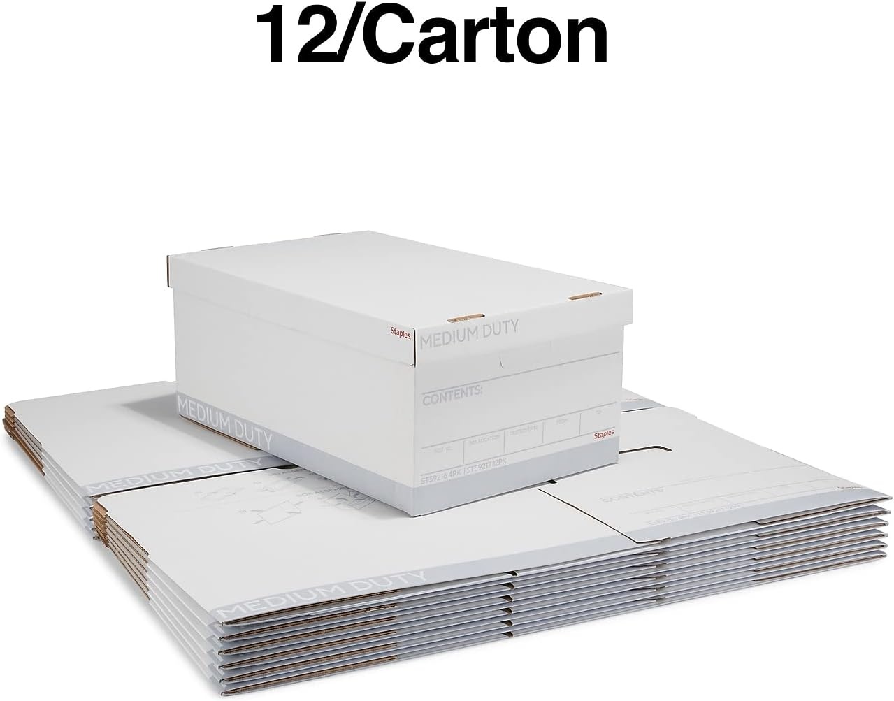 image:imageSTAPLES Storage amp Filing Box HeavyDuty with Handles amp Removable Lid Letter amp Legal Size Documents Stackable 4Pack WhiteGray12 Pack