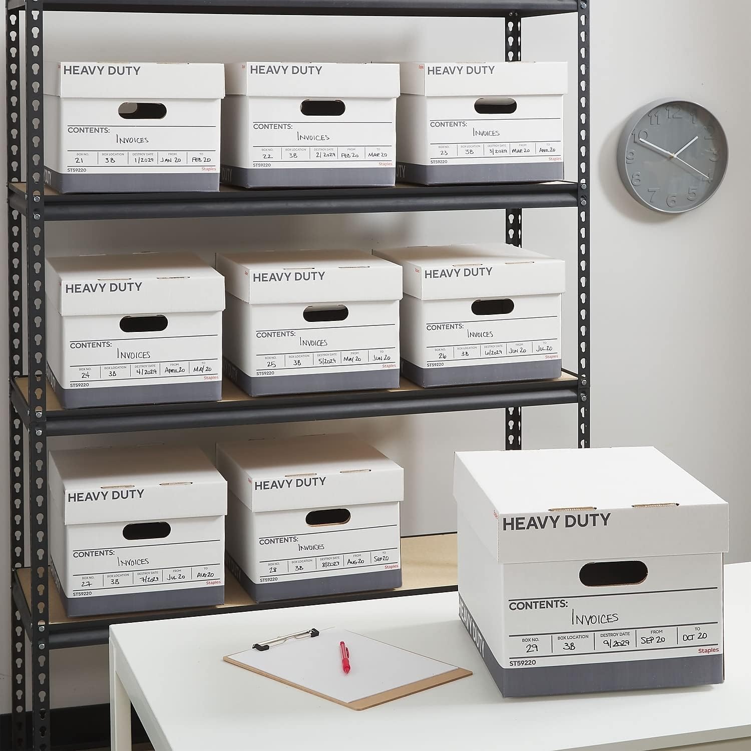 image:imageSTAPLES Storage amp Filing Box HeavyDuty with Handles amp Removable Lid Letter amp Legal Size Documents Stackable 4Pack WhiteGray12 Pack
