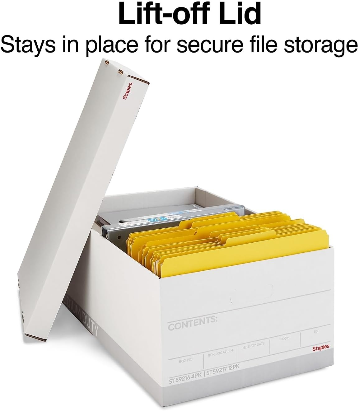 image:imageSTAPLES Storage amp Filing Box HeavyDuty with Handles amp Removable Lid Letter amp Legal Size Documents Stackable 4Pack WhiteGray12 Pack