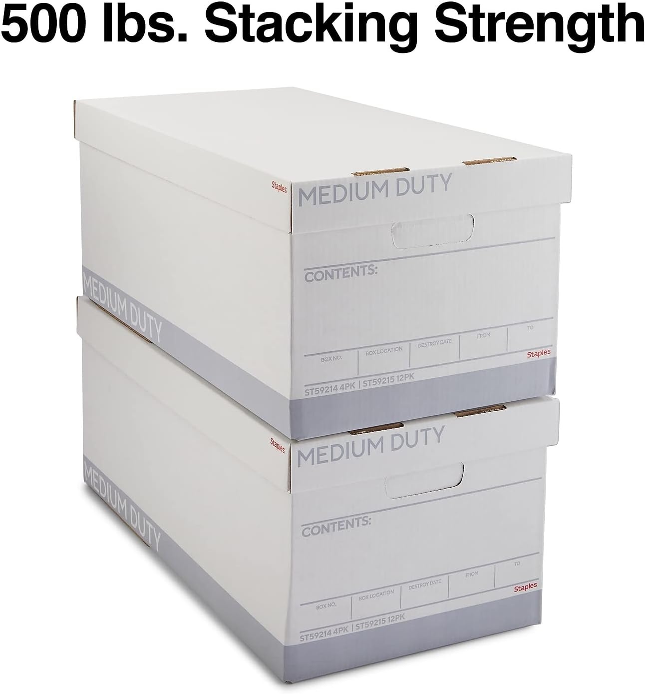 image:imageSTAPLES Storage amp Filing Box HeavyDuty with Handles amp Removable Lid Letter amp Legal Size Documents Stackable 4Pack WhiteGray12 Pack
