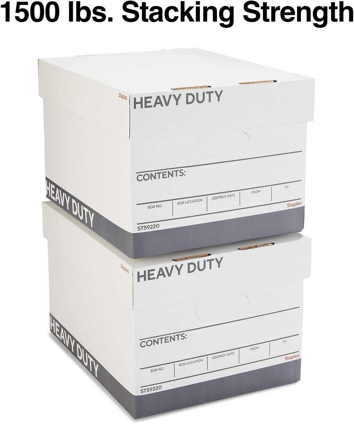 image:imageSTAPLES Storage amp Filing Box HeavyDuty with Handles amp Removable Lid Letter amp Legal Size Documents Stackable 4Pack WhiteGray12 Pack
