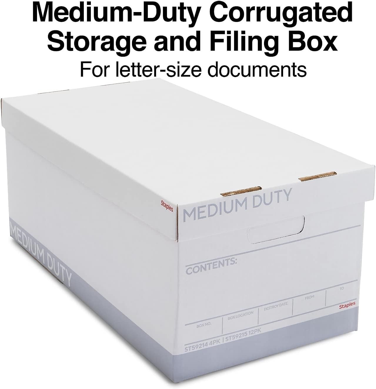 image:imageSTAPLES Storage amp Filing Box HeavyDuty with Handles amp Removable Lid Letter amp Legal Size Documents Stackable 4Pack WhiteGray12 Pack