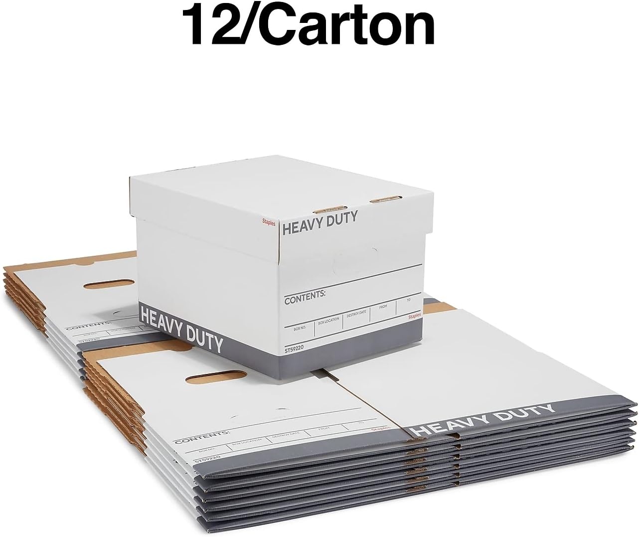 image:imageSTAPLES Storage amp Filing Box HeavyDuty with Handles amp Removable Lid Letter amp Legal Size Documents Stackable 4Pack WhiteGray12 Pack