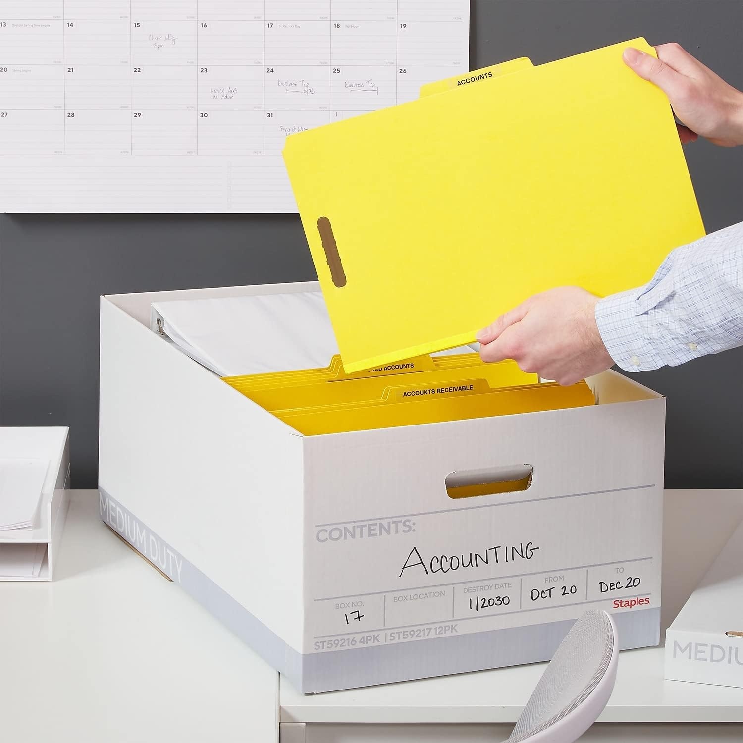 image:imageSTAPLES Storage amp Filing Box HeavyDuty with Handles amp Removable Lid Letter amp Legal Size Documents Stackable 4Pack WhiteGray12 Pack