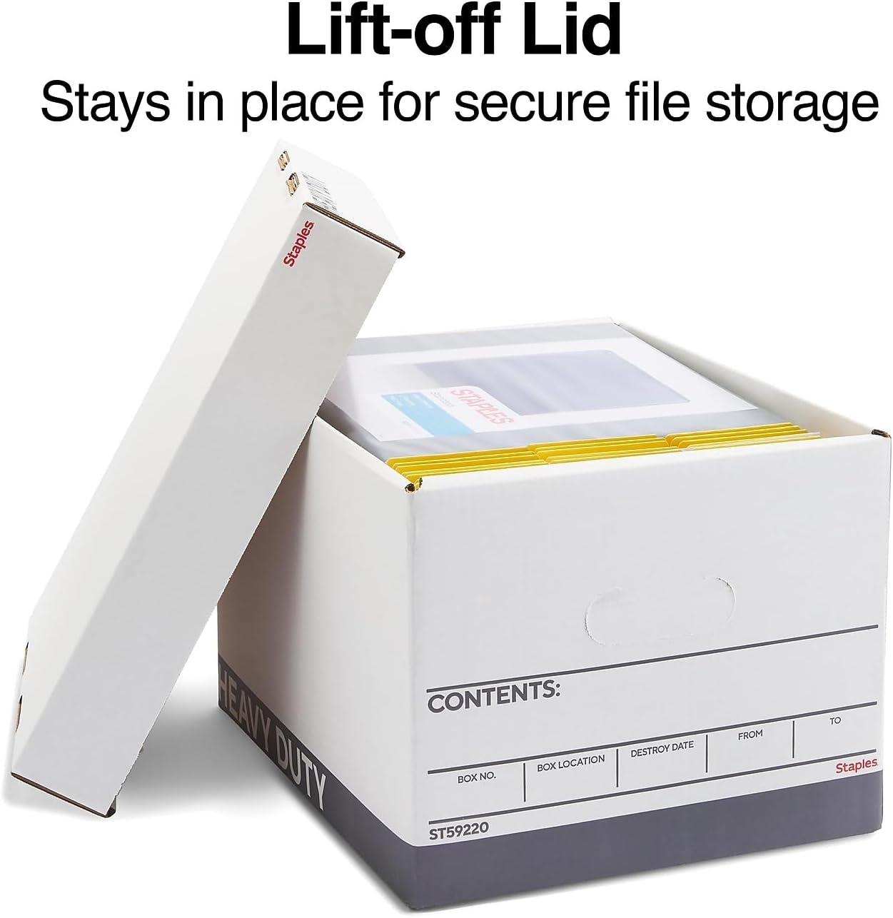 image:imageSTAPLES Storage amp Filing Box HeavyDuty with Handles amp Removable Lid Letter amp Legal Size Documents Stackable 4Pack WhiteGray12 Pack
