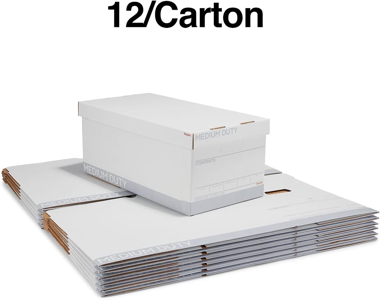 image:imageSTAPLES Storage amp Filing Box HeavyDuty with Handles amp Removable Lid Letter amp Legal Size Documents Stackable 4Pack WhiteGray12 Pack