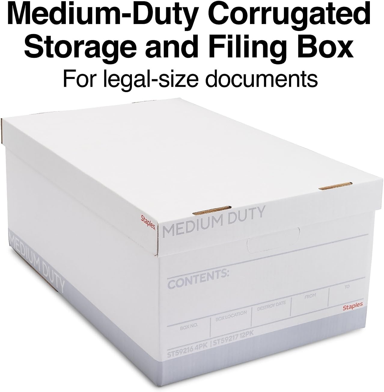 image:imageSTAPLES Storage amp Filing Box HeavyDuty with Handles amp Removable Lid Letter amp Legal Size Documents Stackable 4Pack WhiteGray12 Pack