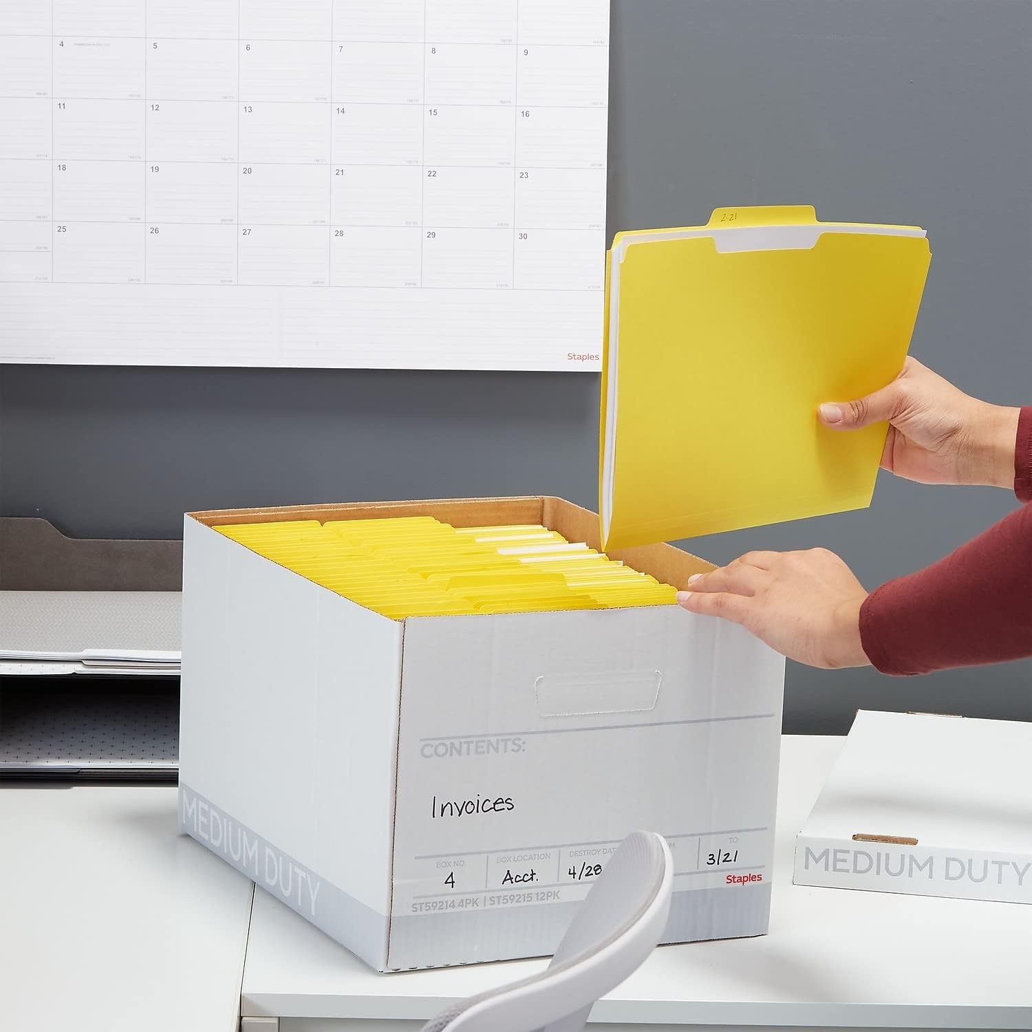 image:imageSTAPLES Storage amp Filing Box HeavyDuty with Handles amp Removable Lid Letter amp Legal Size Documents Stackable 4Pack WhiteGray12 Pack
