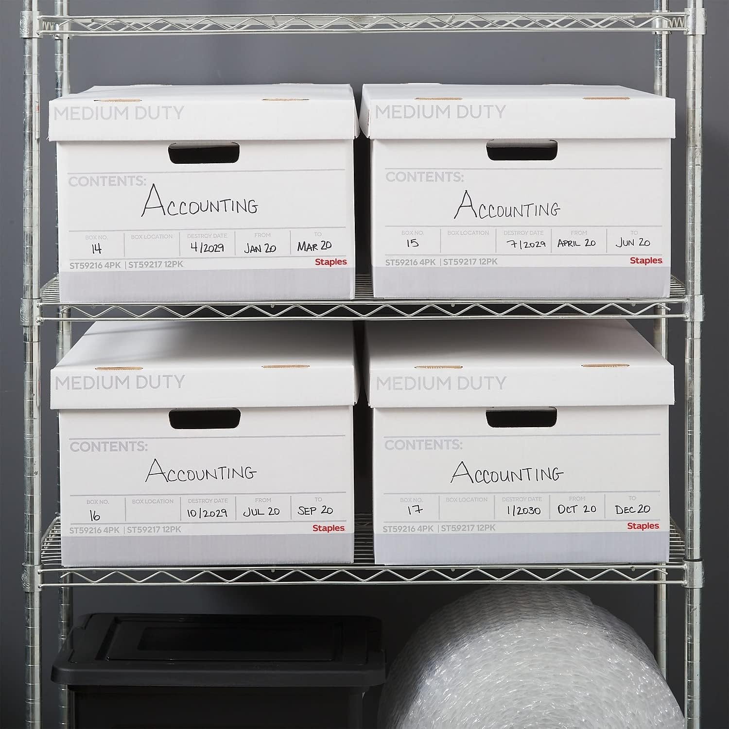 image:imageSTAPLES Storage amp Filing Box HeavyDuty with Handles amp Removable Lid Letter amp Legal Size Documents Stackable 4Pack WhiteGray12 Pack