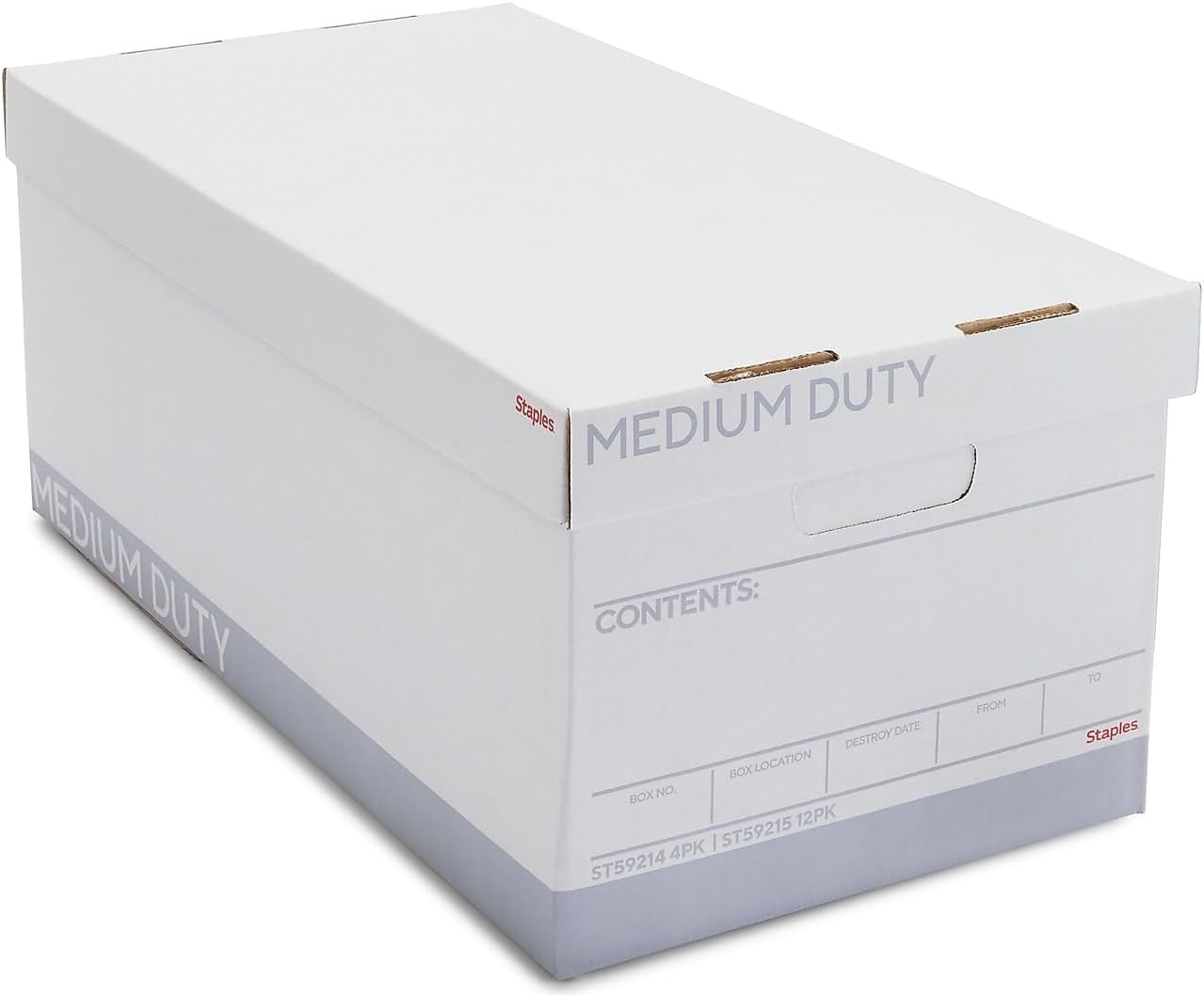 image:imageSTAPLES Storage amp Filing Box HeavyDuty with Handles amp Removable Lid Letter amp Legal Size Documents Stackable 4Pack WhiteGray12 Pack