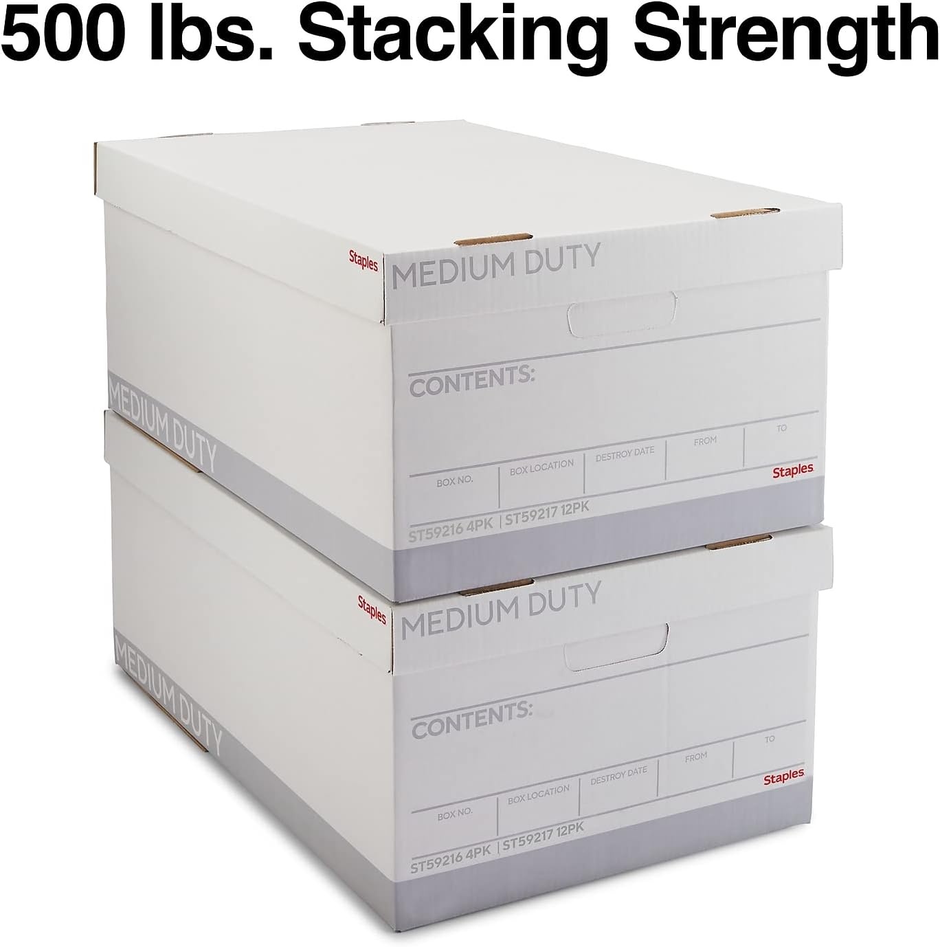 image:imageSTAPLES Storage amp Filing Box HeavyDuty with Handles amp Removable Lid Letter amp Legal Size Documents Stackable 4Pack WhiteGray12 Pack