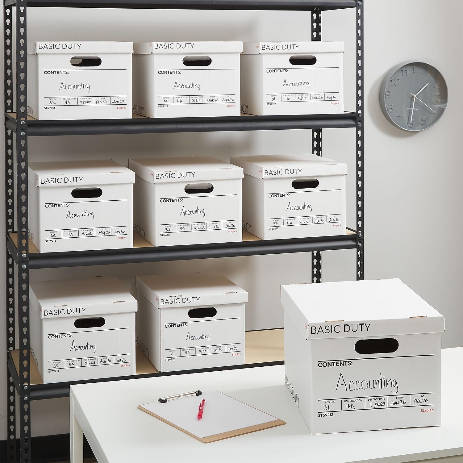 image:imageSTAPLES Storage amp Filing Box HeavyDuty with Handles amp Removable Lid Letter amp Legal Size Documents Stackable 4Pack WhiteGray20 Pack