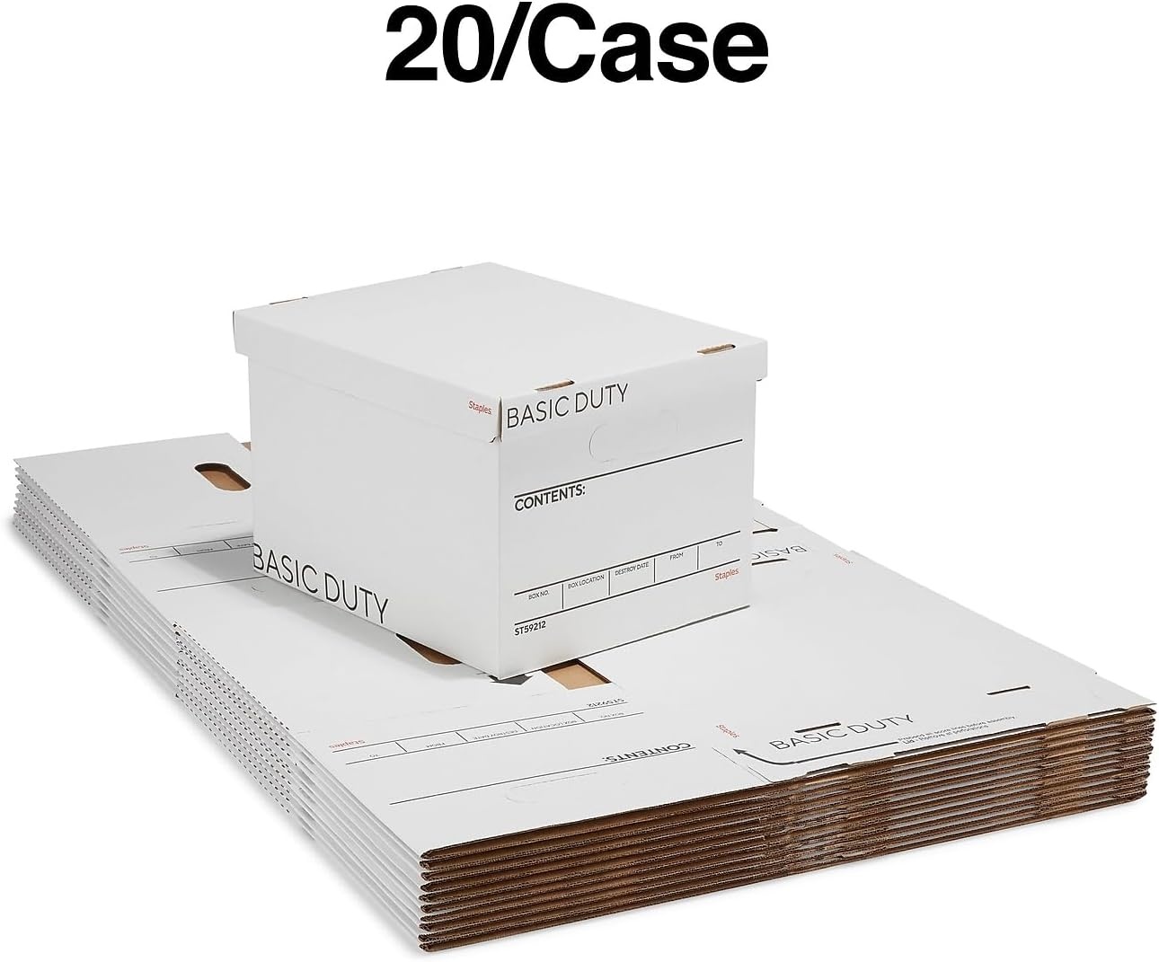 image:imageSTAPLES Storage amp Filing Box HeavyDuty with Handles amp Removable Lid Letter amp Legal Size Documents Stackable 4Pack WhiteGray20 Pack