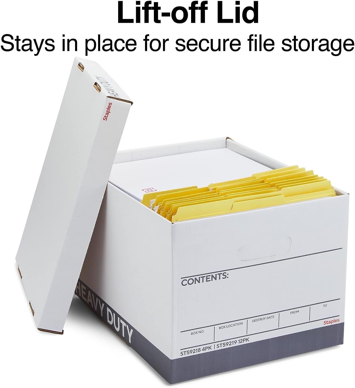 image:imageSTAPLES Storage amp Filing Box HeavyDuty with Handles amp Removable Lid Letter amp Legal Size Documents Stackable 4Pack WhiteGray4 Pack