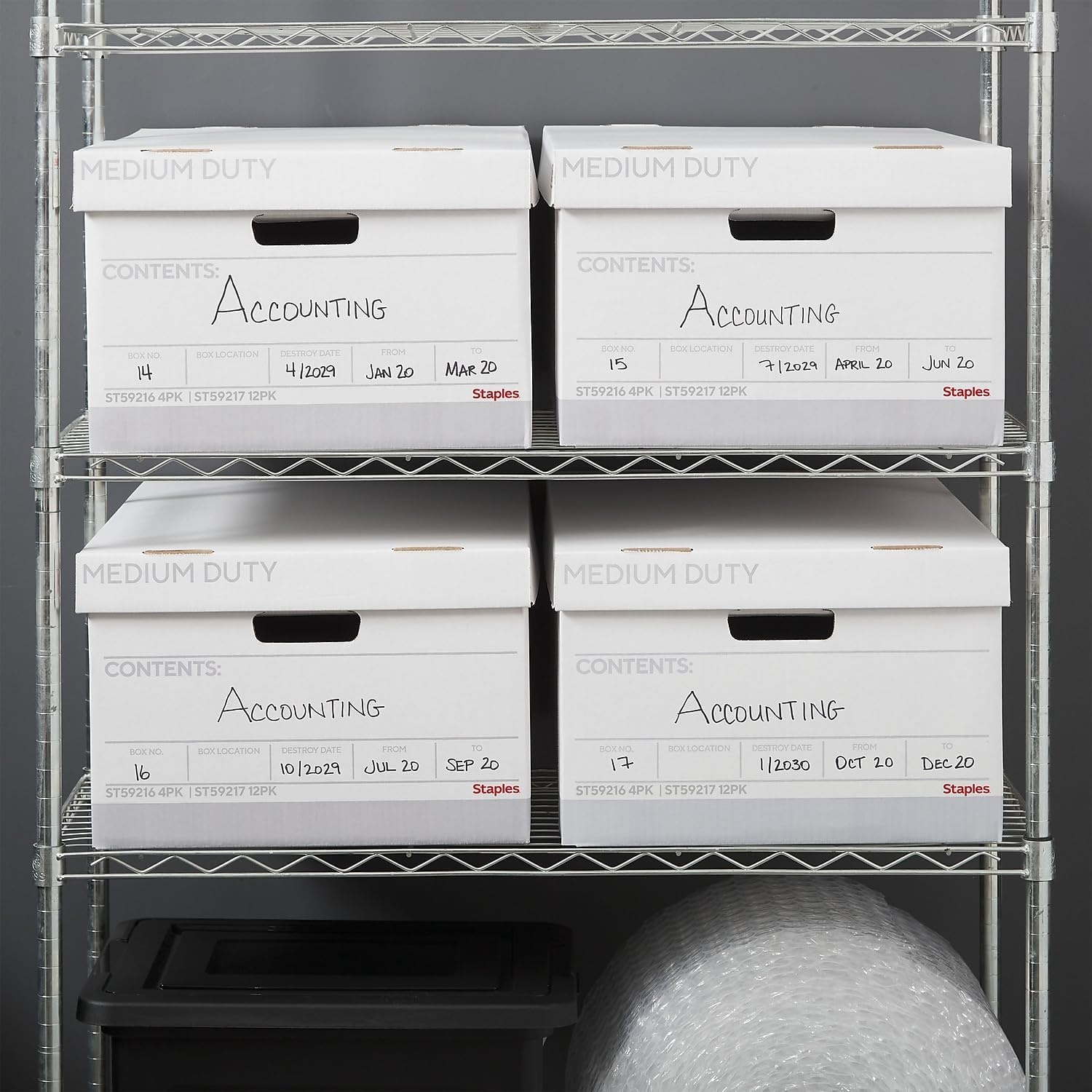 image:imageSTAPLES Storage amp Filing Box HeavyDuty with Handles amp Removable Lid Letter amp Legal Size Documents Stackable 4Pack WhiteGray4 Pack
