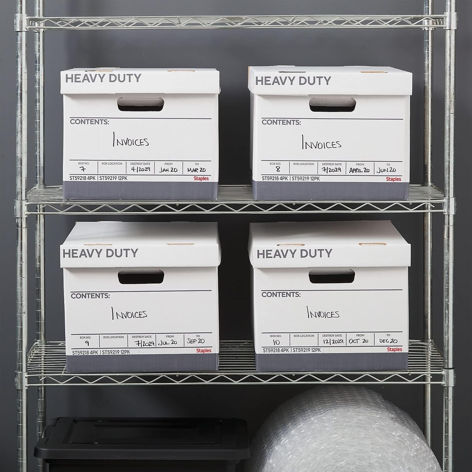 image:imageSTAPLES Storage amp Filing Box HeavyDuty with Handles amp Removable Lid Letter amp Legal Size Documents Stackable 4Pack WhiteGray4 Pack