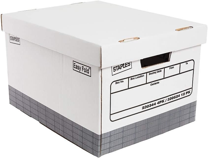 image:imageSTAPLES Storage amp Filing Box HeavyDuty with Handles amp Removable Lid Letter amp Legal Size Documents Stackable 4Pack WhiteGray4 Pack
