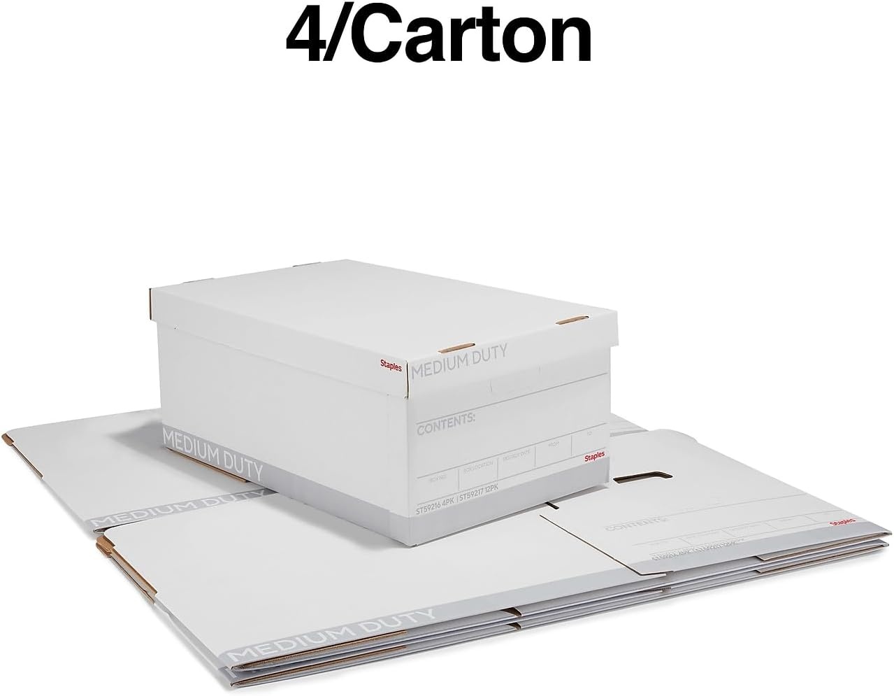 image:imageSTAPLES Storage amp Filing Box HeavyDuty with Handles amp Removable Lid Letter amp Legal Size Documents Stackable 4Pack WhiteGray4 Pack