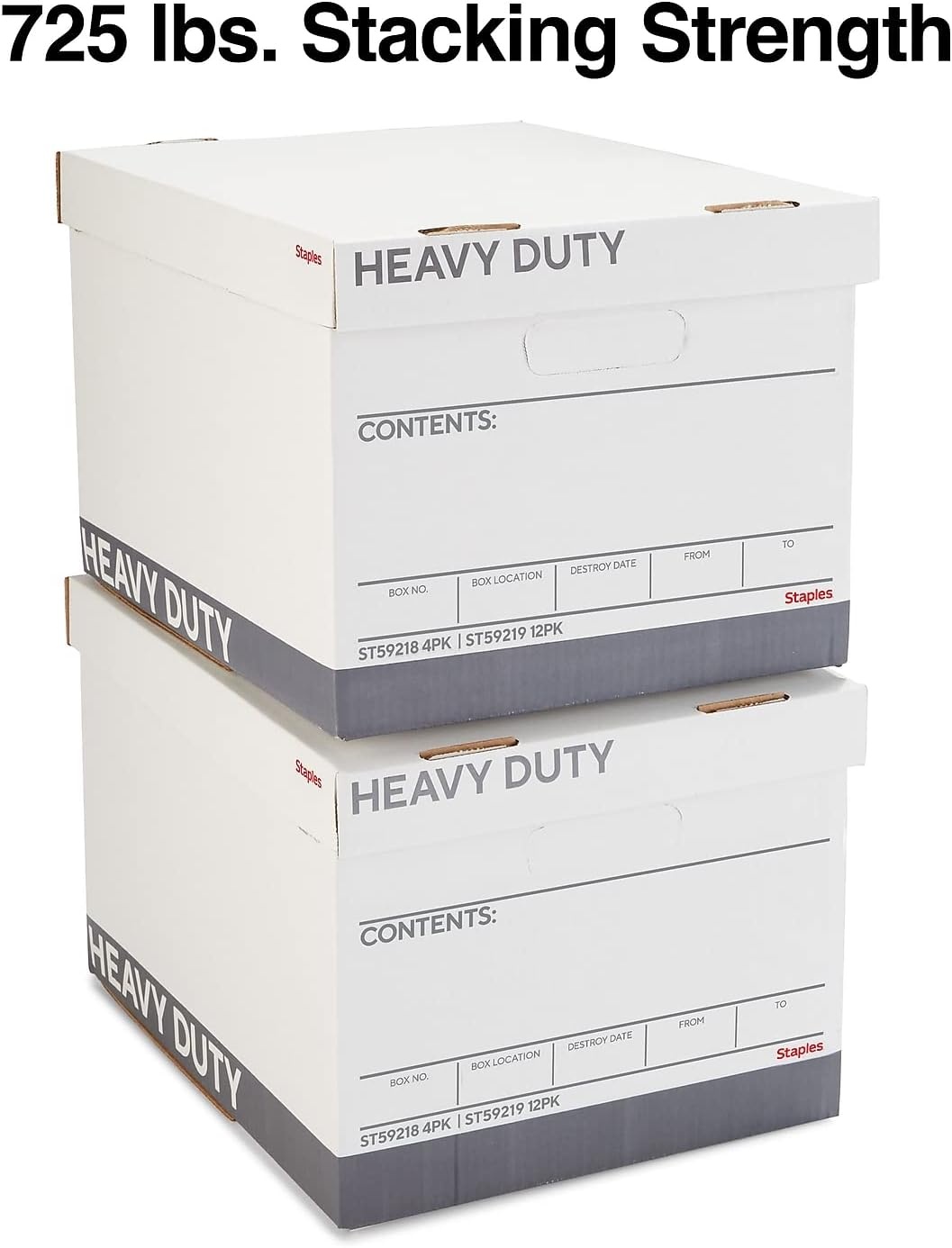 image:imageSTAPLES Storage amp Filing Box HeavyDuty with Handles amp Removable Lid Letter amp Legal Size Documents Stackable 4Pack WhiteGray4 Pack