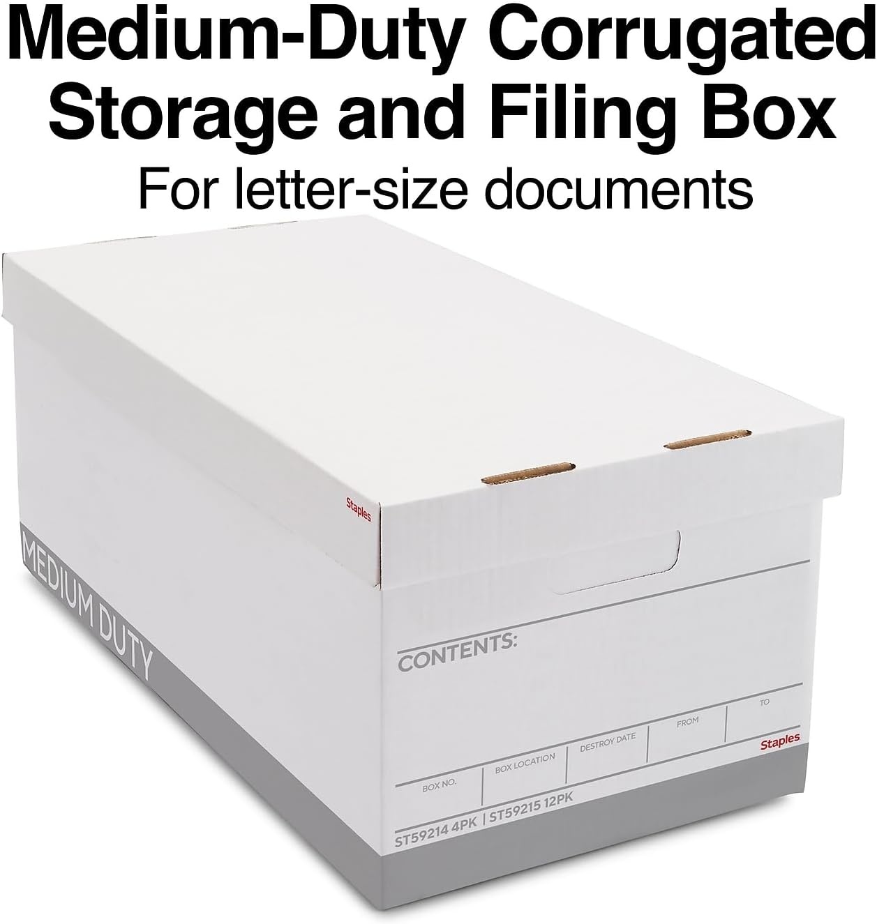 image:imageSTAPLES Storage amp Filing Box HeavyDuty with Handles amp Removable Lid Letter amp Legal Size Documents Stackable 4Pack WhiteGray4 Pack