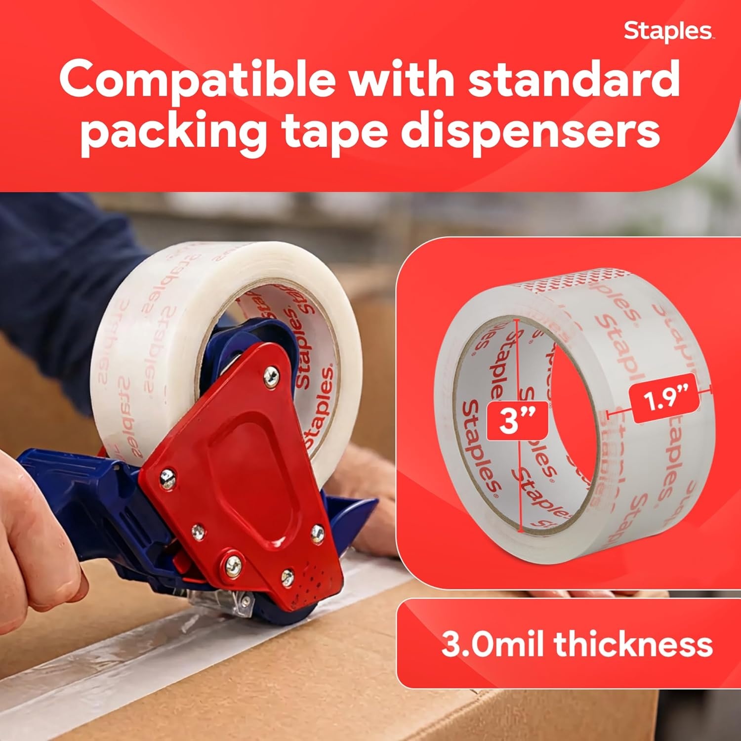 image:imageSTAPLES Ultra HeavyDuty Packing Tape 188 x 546 Yards Clear 6Roll Pack