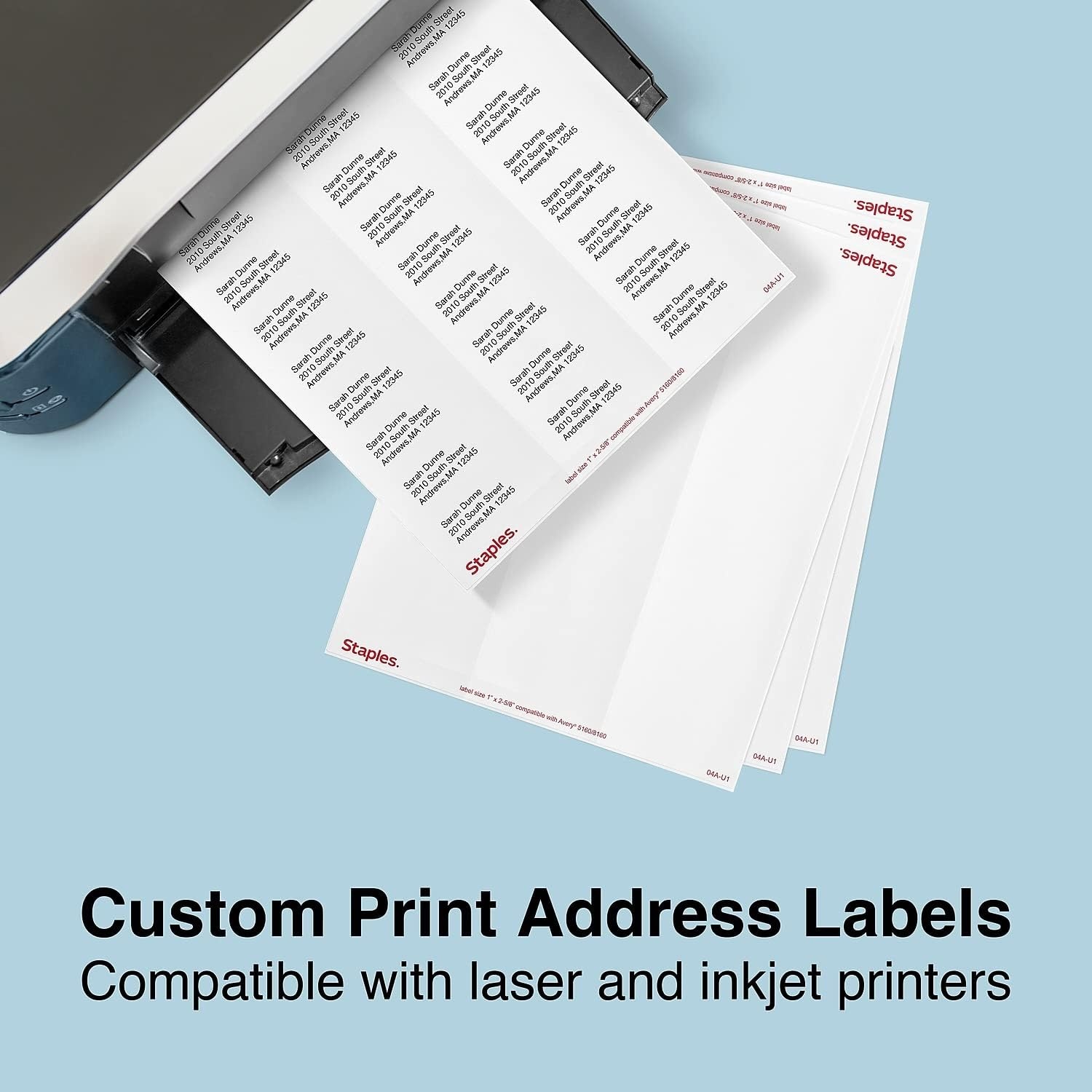 image:imageStaples 1 x 258 Address Labels White EasyPeel Printable Laser amp Inkjet Mailing Labels 30 Labels per Sheet 100Pack3 000 Labels