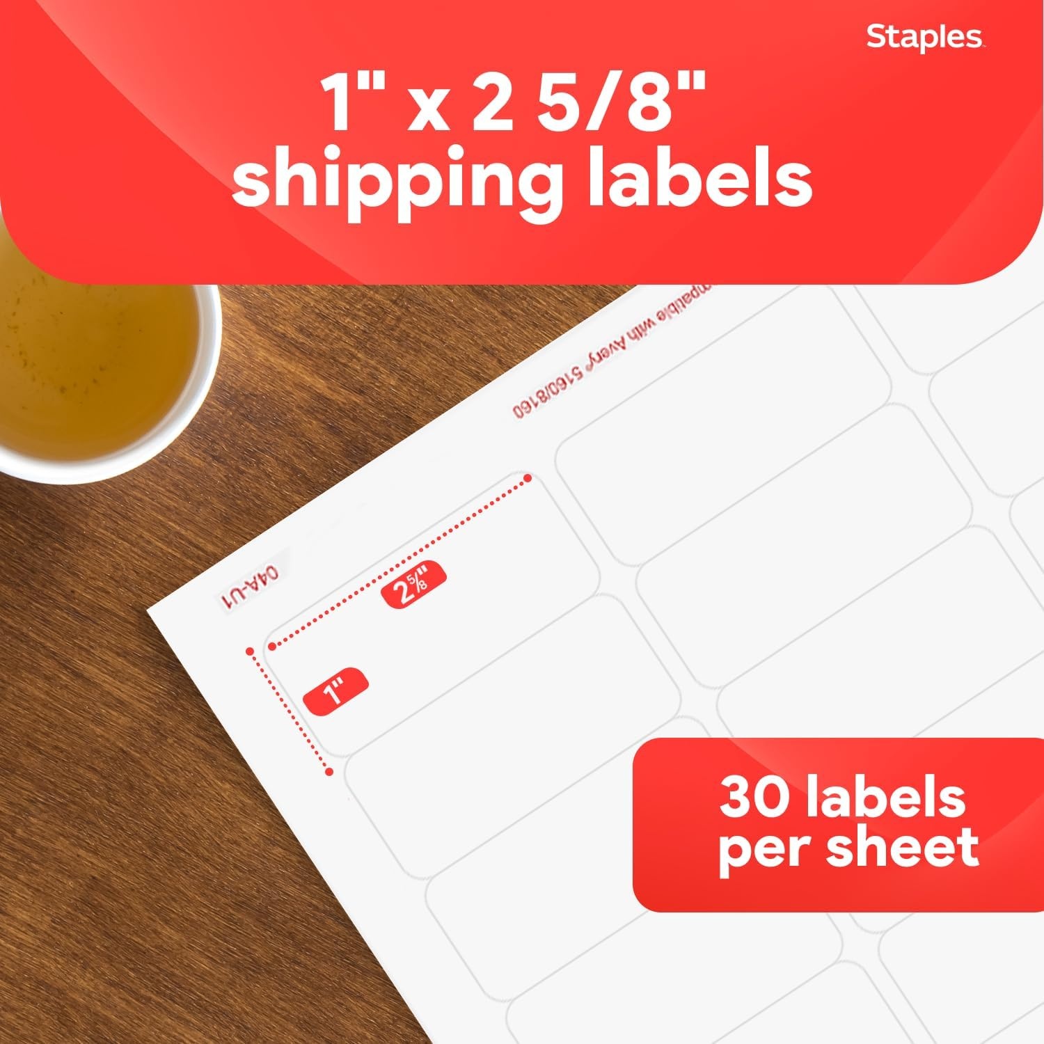 image:imageStaples 1 x 258 Address Labels White EasyPeel Printable Laser amp Inkjet Mailing Labels 30 Labels per Sheet 100Pack750 Labels