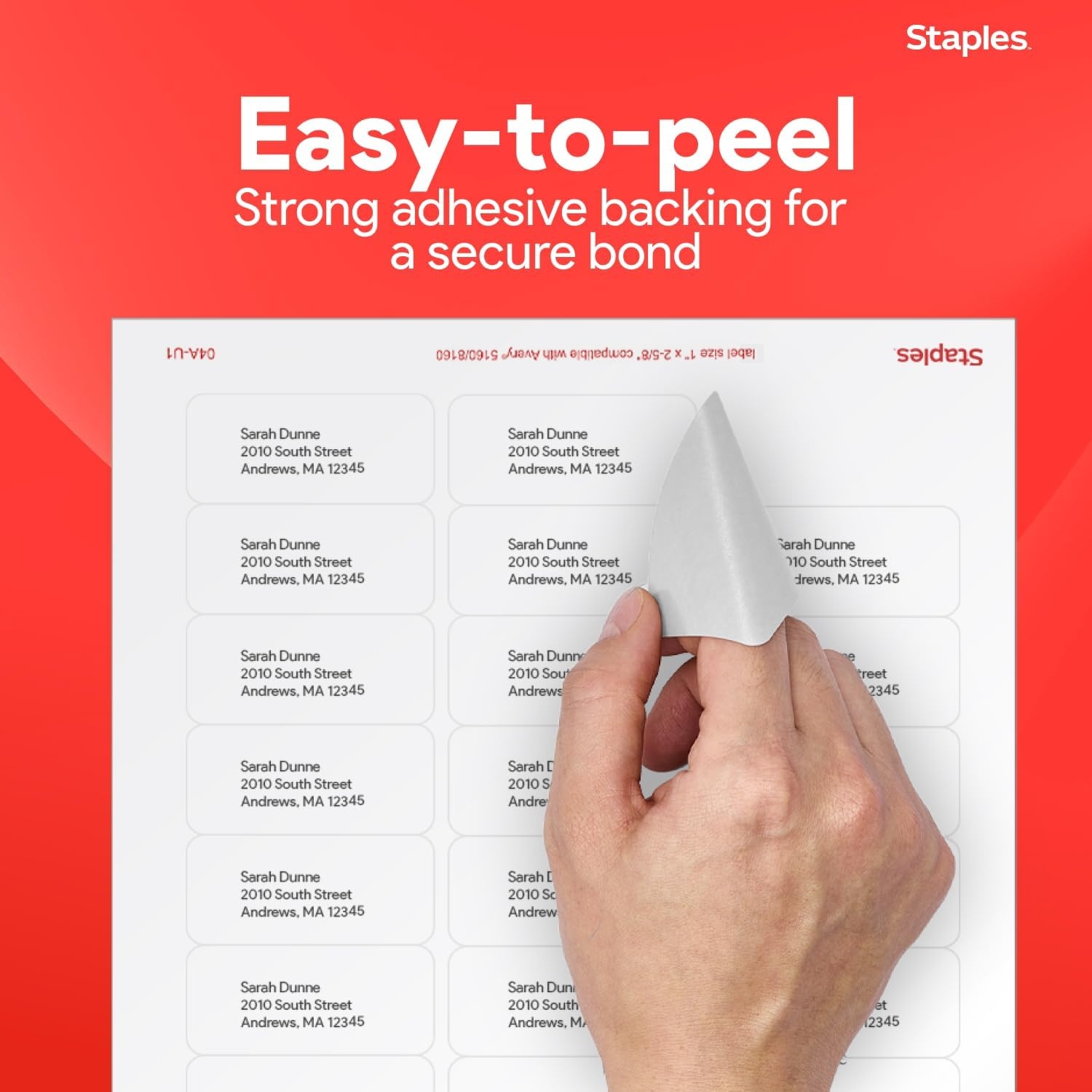 image:imageStaples 1 x 258 Address Labels White EasyPeel Printable Laser amp Inkjet Mailing Labels 30 Labels per Sheet 100Pack750 Labels