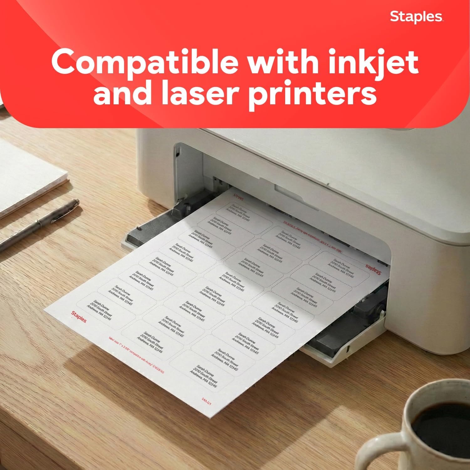 image:imageStaples 1 x 258 Address Labels White EasyPeel Printable Laser amp Inkjet Mailing Labels 30 Labels per Sheet 100Pack750 Labels