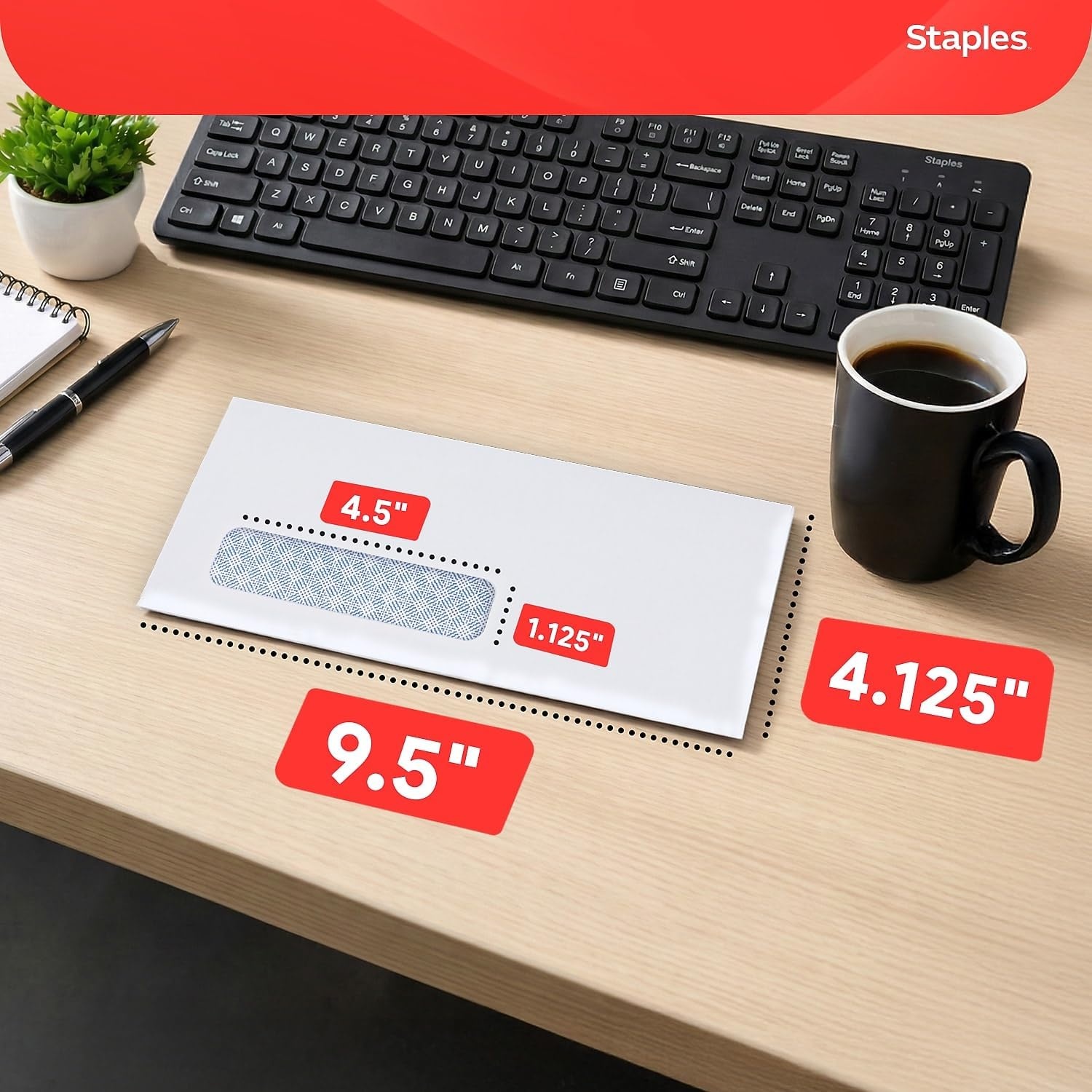 image:imageStaples 10 SecurityTinted Window Business Envelopes White SelfSeal Closure 500Pack